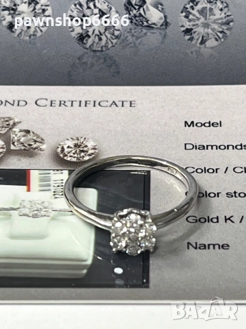 Златен пръстен 18К бяло злато с диаманти – елегантност с характер, снимка 15 - Пръстени - 53656209