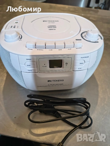 Retekess TR621 CD плейър, CD радио, аудио касетофон, Bommbox стерео със запис, бял, снимка 3 - Аудиосистеми - 53575162