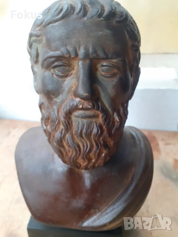 Страхотен стар гипсов патиниран бюст на Платон - реплика