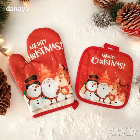 5343 Кухненска коледна ръкохватка и ръкавица за горещо Merry Christmas, снимка 1 - Аксесоари за кухня - 47631113