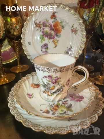 Circa 1894 наличие на няколко великолепни тройни сета съвместимост на чашката около 175 мл, , снимка 8 - Антикварни и старинни предмети - 52612675