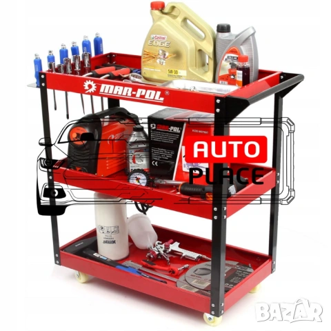 Количка за инструменти с 3 рафта и поставка за отвертки Mar-Pol