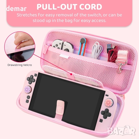 Комплект FANPL калъф за носене за Switch 2 и контролер JoyCon с твърд защитен слой, розово сакура, снимка 7 - Аксесоари - 51931807