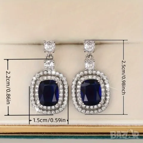 Сребърни обеци със сапфир, снимка 3 - Обеци - 49745296