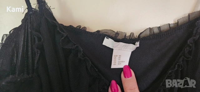 Черна ефирна блуза, HM, XS размер , снимка 5 - Корсети, бюстиета, топове - 53835583