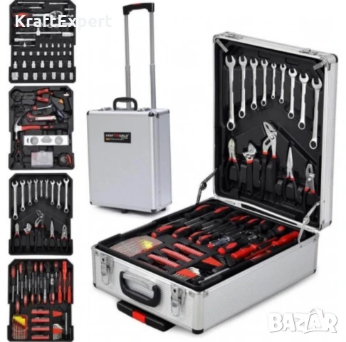 Куфар с инструменти 499 части KraftWorld – тресчотни ключове,тресчотка, клещи, отвертки, снимка 7 - Куфари с инструменти - 50474118