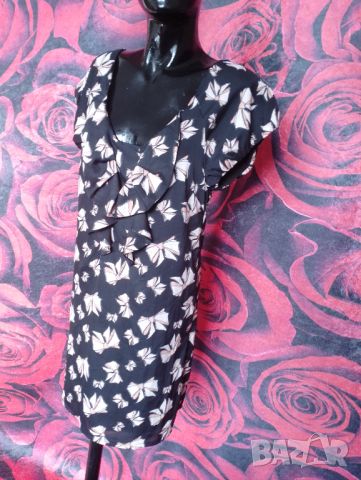 Черна къса рокля с шарка на панделки С/М , снимка 4 - Рокли - 46406144