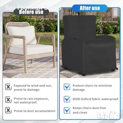 Ново Водоустойчиво покривало за градински стол 600D 80x79x104 см UV защита с катарами, снимка 4 - Градински мебели, декорация  - 54044678