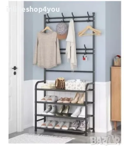 Мултифункционална етажерка със закачалки и рафтове за обувки, снимка 2 - Закачалки - 49637283