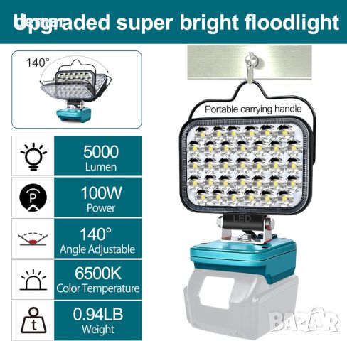 LED работна лампа за Makita 18V, 100 W 5000 LM, снимка 2 - Други стоки за дома - 46173166