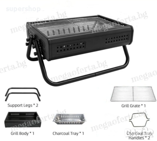 Преносима скара на дървени въглища, сгъваемо барбекю с вентилация, снимка 6 - Барбекюта - 54133801