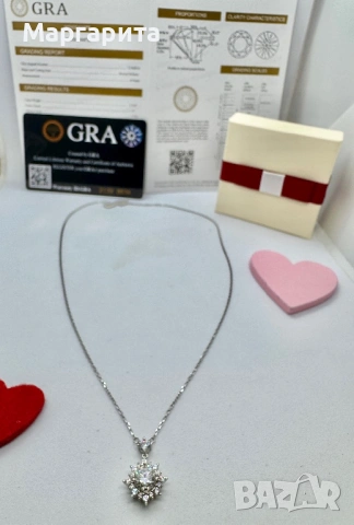 Сребърно колие с мойсанит (диамант)1 карат , снимка 4 - Колиета, медальони, синджири - 53785376