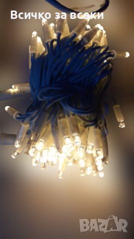LED лампички тип верига със син кабел и топло бяла светлина, за външен монтаж, 10м