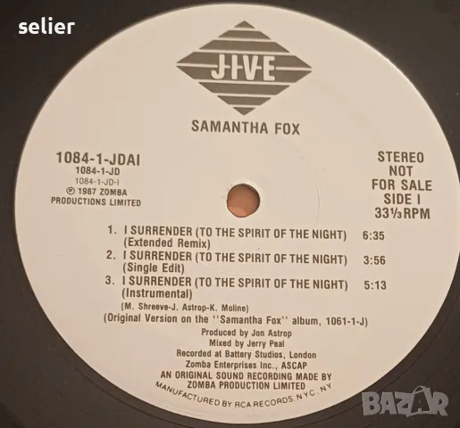 Samantha Fox ‎– Naughty Girls (Need Love Too) / I Surrender (To The Spirit Of The Night) Maxi Single, снимка 3 - Грамофонни плочи - 48952023