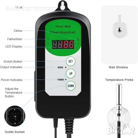 RIOGOO Цифров термостатен контролер за покълване на семена, влечуги и варене на пиво 68-108℉, снимка 4 - Друга електроника - 50708687