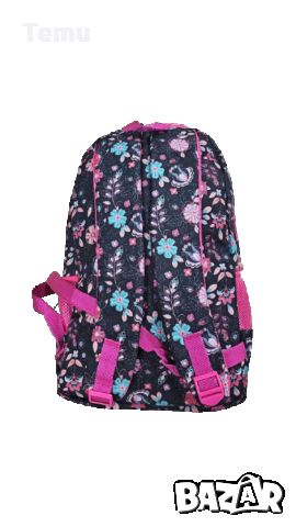 Черна ученическа раница за момичета с цветя и розови ципове