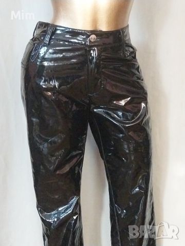  Резервирани SISTERS L Черен мъжки панталон от лак / винил/, снимка 2 - Панталони - 46392179