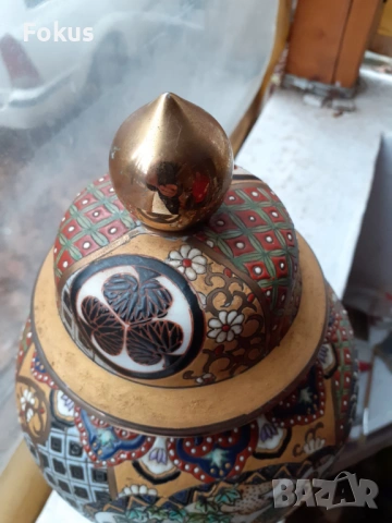 Голяма стара антикварна ваза Сатцума Satsuma рисувана релеф, снимка 11 - Антикварни и старинни предмети - 53445252