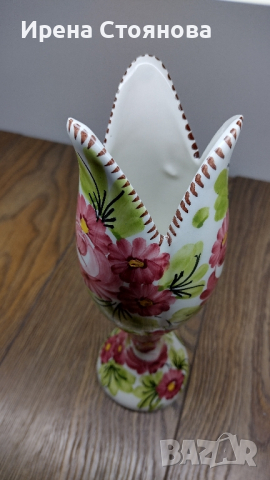 Ръчно рисувана ваза с интересна форма и дизайн.Височина 24,5 см,, снимка 10 - Вази - 44939783
