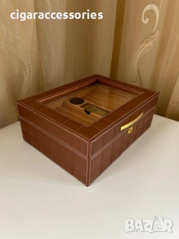 Хумидор за 50 пури – кедър, кожа, стъкло, дигитален хигрометър, снимка 8 - Табакери - 54061129