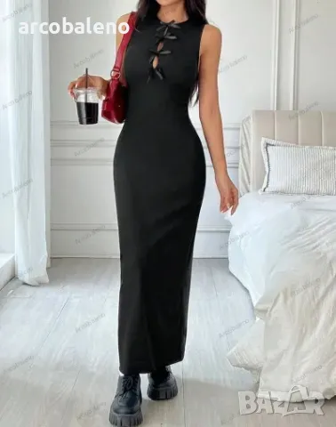 Дамска семпла рокля без ръкави с кръгло деколте