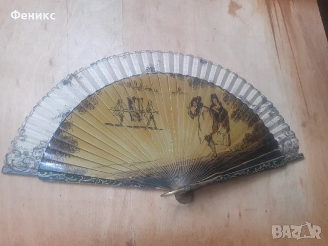 Старо дамско ветрило 19 век дърво и коприна ръчно рисувано, снимка 2 - Антикварни и старинни предмети - 51252468