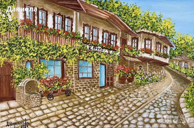 "По калдъръма на улица Гурко", авторска картина с маслени бои, снимка 1 - Картини - 45433221
