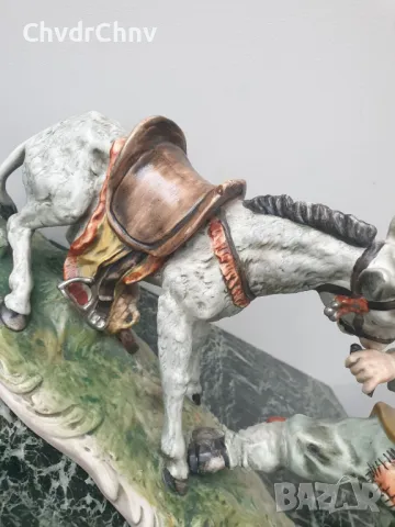Capodimonte статуетка 40см/Каподимонте стара порцеланова фигура-композиция/мъж с магаре, снимка 6 - Статуетки - 50309706