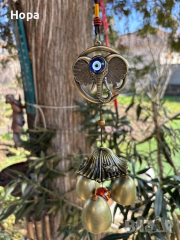 Метален вятърен звънец със слонче и окото на Назар, снимка 7 - Декорация за дома - 53663807