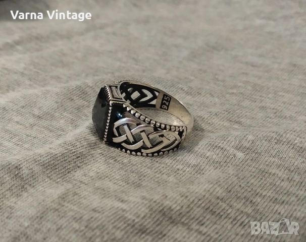 Красив оригинален сребърен пръстен с плетка и камък. 925. 5,9 гр., снимка 3 - Пръстени - 53404666