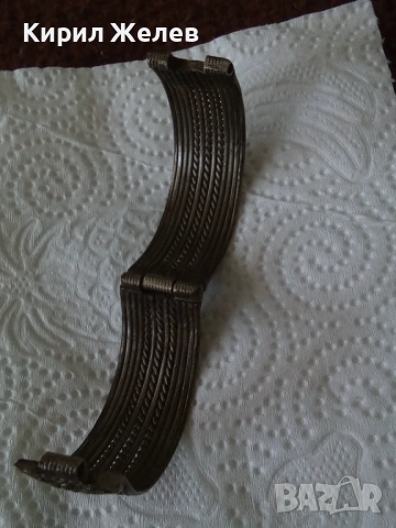 Антична българска народна  сребърна гривна сачан от периода на възраждането , снимка 3 - Гривни - 53474083