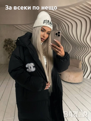 Chanel Дамско Черно Дълго Зимно Яке С Качулка Шанел Код A1116, снимка 2 - Якета - 52384482