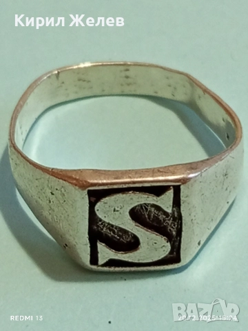 ВИНТИДЖ СРЕБЪРЕН ПРЪСТЕН ПЕЧАТ с БУКВАТА S на ФИРМАТА Taxco 40823, снимка 5 - Пръстени - 52857832