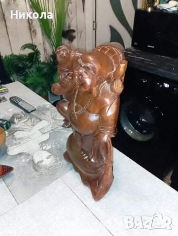 Фън Шуй Хотей от дърво-43см,свещник,,Нимфа"-орех, снимка 3 - Статуетки - 51879206