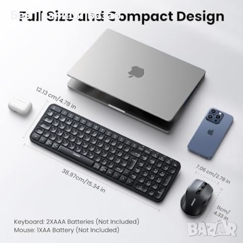 Нов Безжичен Комплект Клавиатура и Мишка UGREEN Bluetooth 5.0, Ергономична, Тиха, снимка 8 - Клавиатури и мишки - 45353362