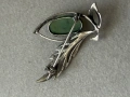Старинна сребърна брошка с естествен рядък камък Нефрит, снимка 5