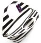 Дамска модерна Лятна чанта текстил - раирана - черно и бяло с надпис , снимка 3