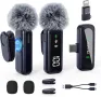 YEJATA Безжичен микрофон с цифров дисплей за батерията - 2 броя USB-C мини микрофон, снимка 1
