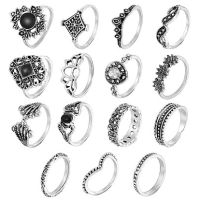 Дамски комплект от 15бр. стилни метални пръстени, снимка 1 - Пръстени - 45519743