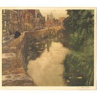 Картина Albert Baertsoen (1866-1922), d - Canal à Bruges, снимка 3 - Антикварни и старинни предмети - 45439793