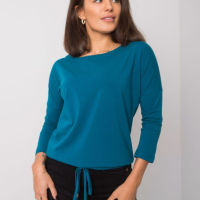 Синя памучна дамска блуза - S размер, снимка 3 - Блузи с дълъг ръкав и пуловери - 44941291