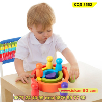 Дървена играчка за сортиране – Дъга с пешки – Голяма - КОД 3552, снимка 3 - Образователни игри - 45022904