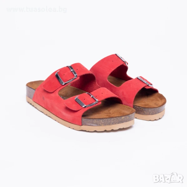 🥁 Намаление - Червени летни чехли от набук с регулируеми каишки | Марка Tuasolea, снимка 1