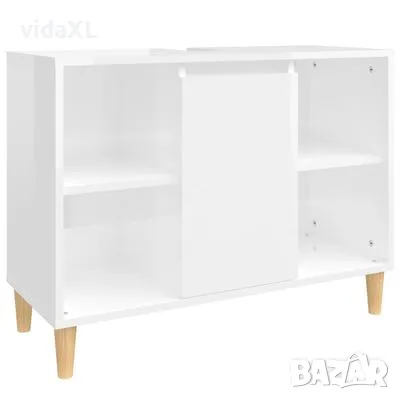 vidaXL Шкаф за мивка, бял гланц, 80x33x60 см, инженерно дърво(SKU:821286), снимка 1