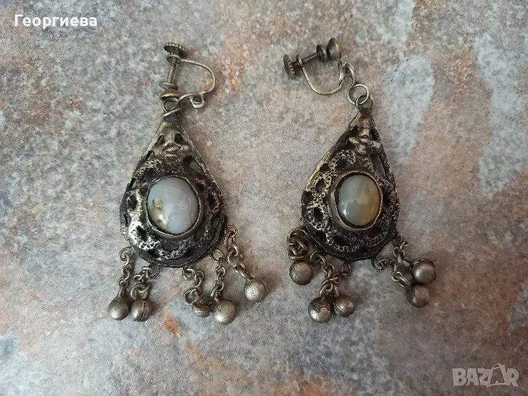 Стари възрожденски обеци с естествени камъни , снимка 1