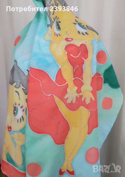 Ръчно рисуван копринен шал , снимка 1