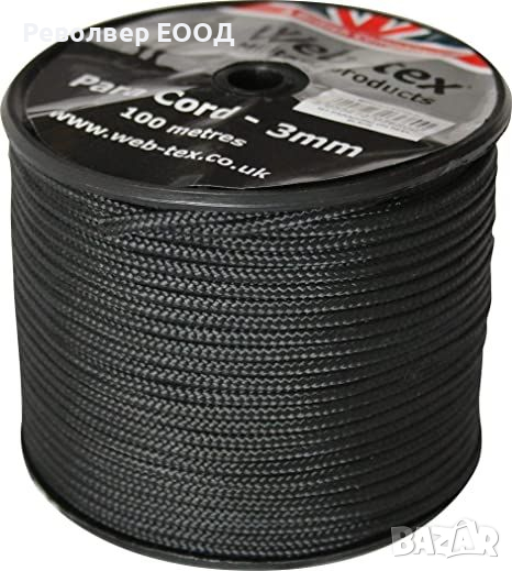 Парашутна връв 100 метра Web-Tex PARACORD ON REEL Black, снимка 1