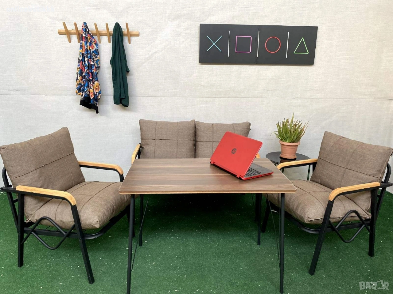 Градински комплект – двуместно канапе, 2 кресла и масичка, снимка 1