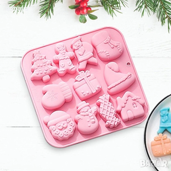 6109 Коледна силиконова форма за сладки шоколад и фондан,11 коледни фигурки, снимка 1
