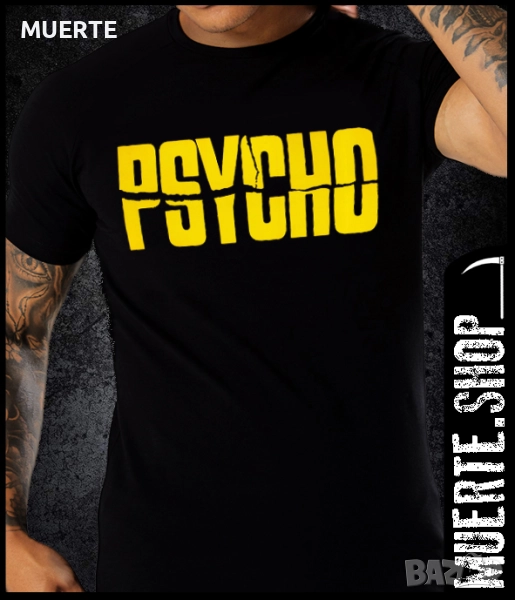 Черна тениска с щампа PSYCHO BY HITCHCOCK, снимка 1